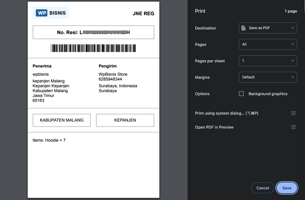 IndoOngkir Shipping Label