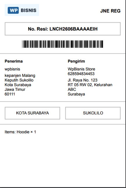 IndoOngkir Shipping Label