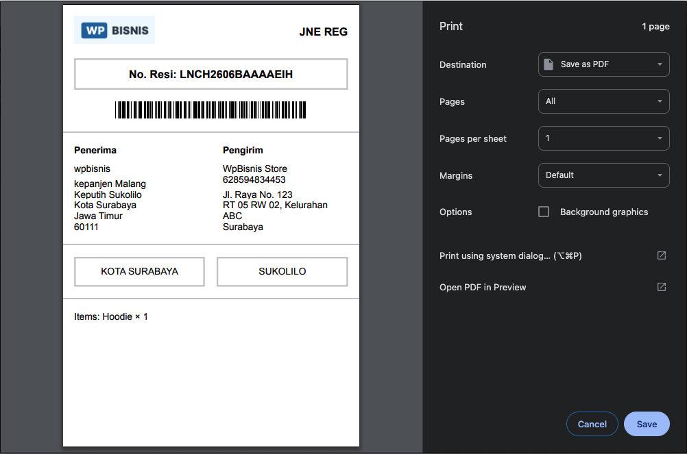 IndoOngkir Shipping Label